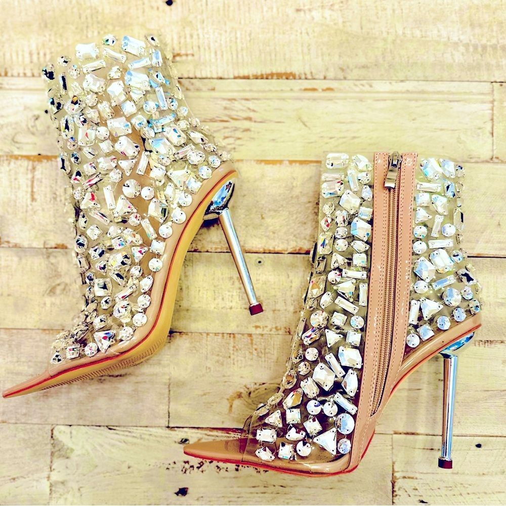 AZALEA WANG RHINESTONE PEEP TOE BOOTIES NWT 8.5